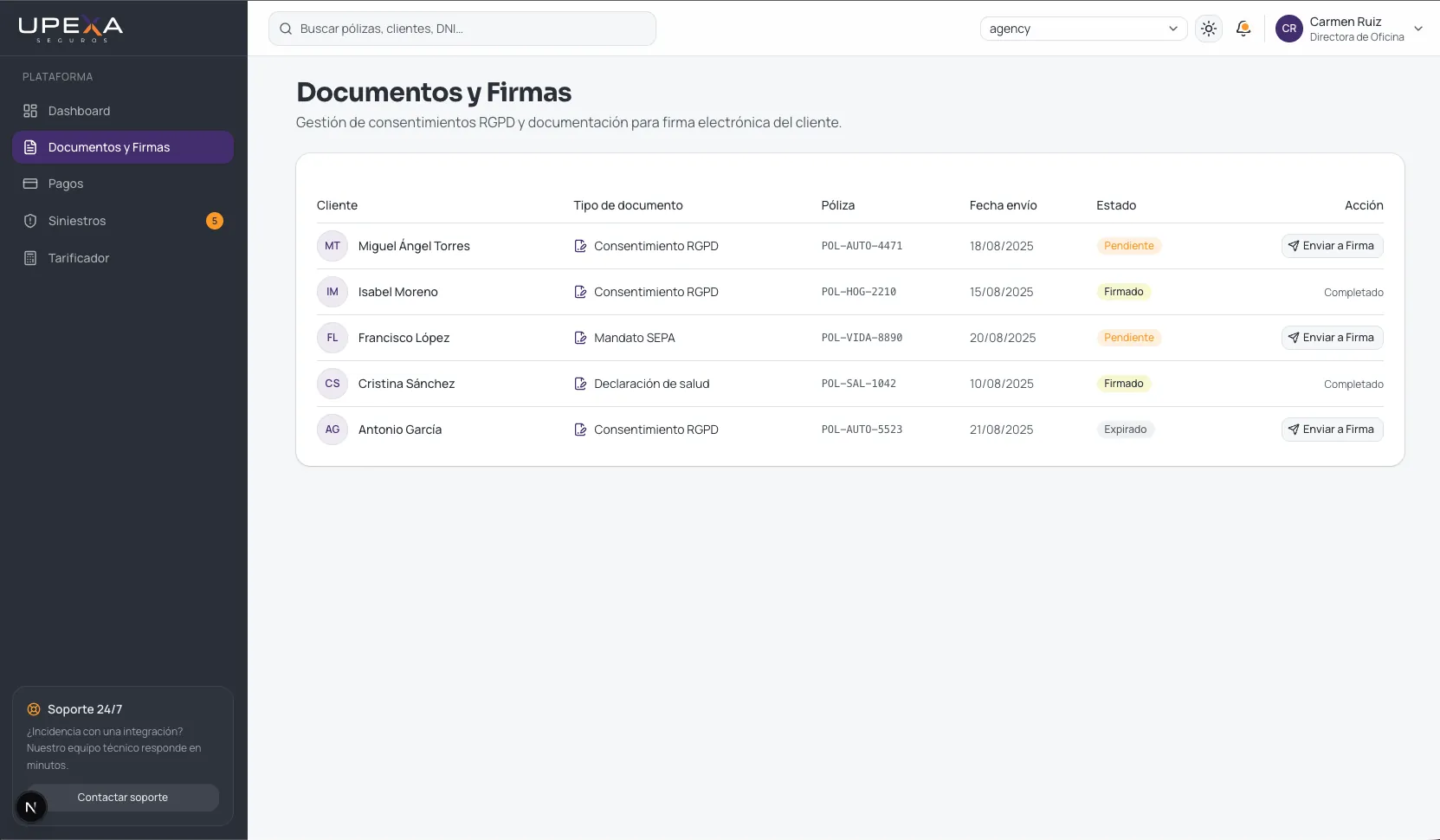 Gestión de documentos y firmas en UPEXA
